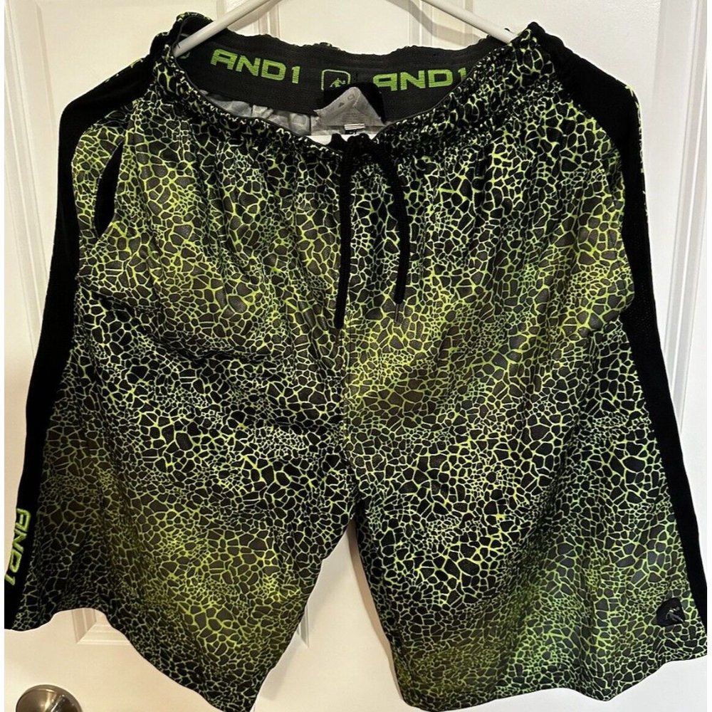 Men's Andi Basketball Shorts Small Polyester Pockets Green Stretch Drawstring